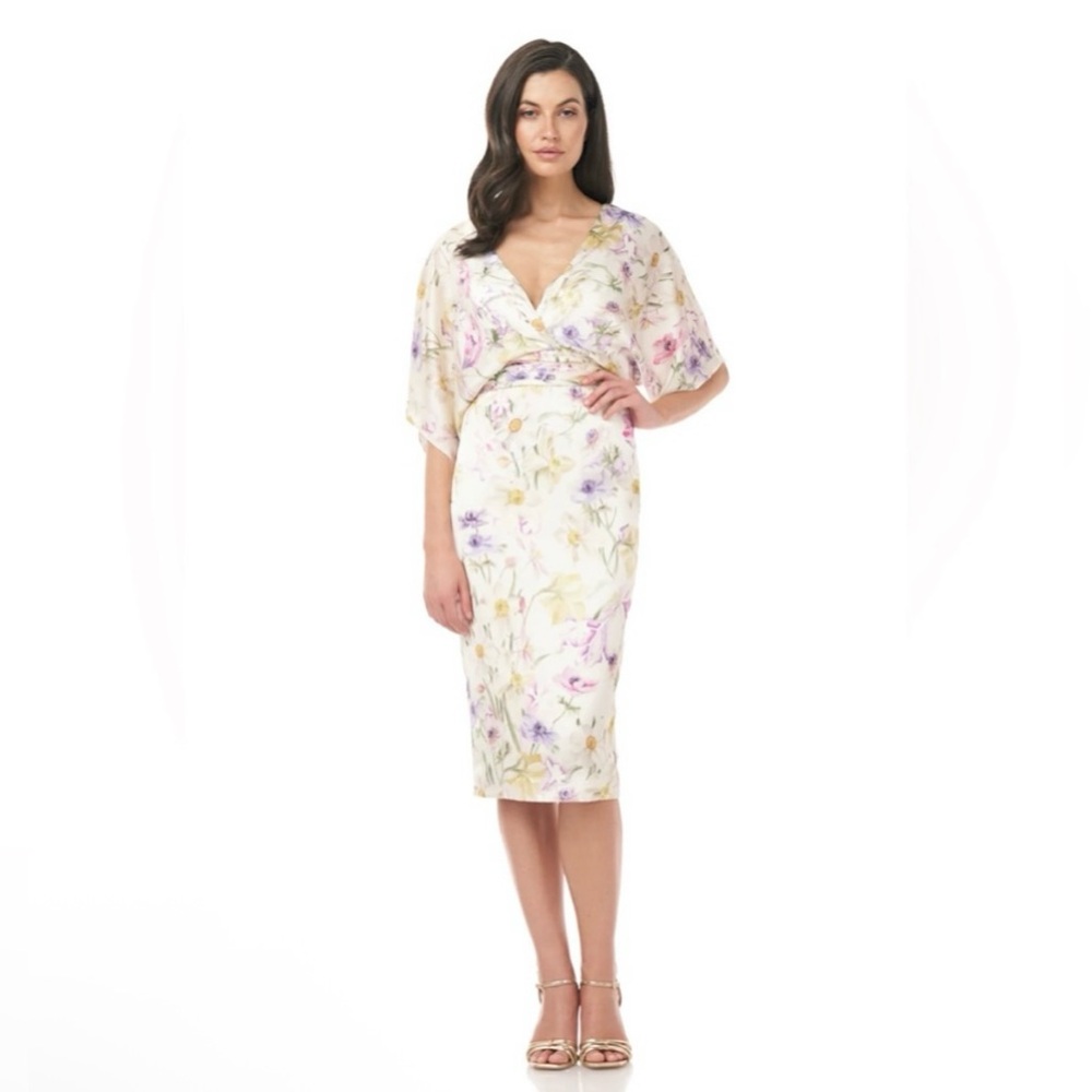 THEIA Printed Charmeuse Kimono Dress